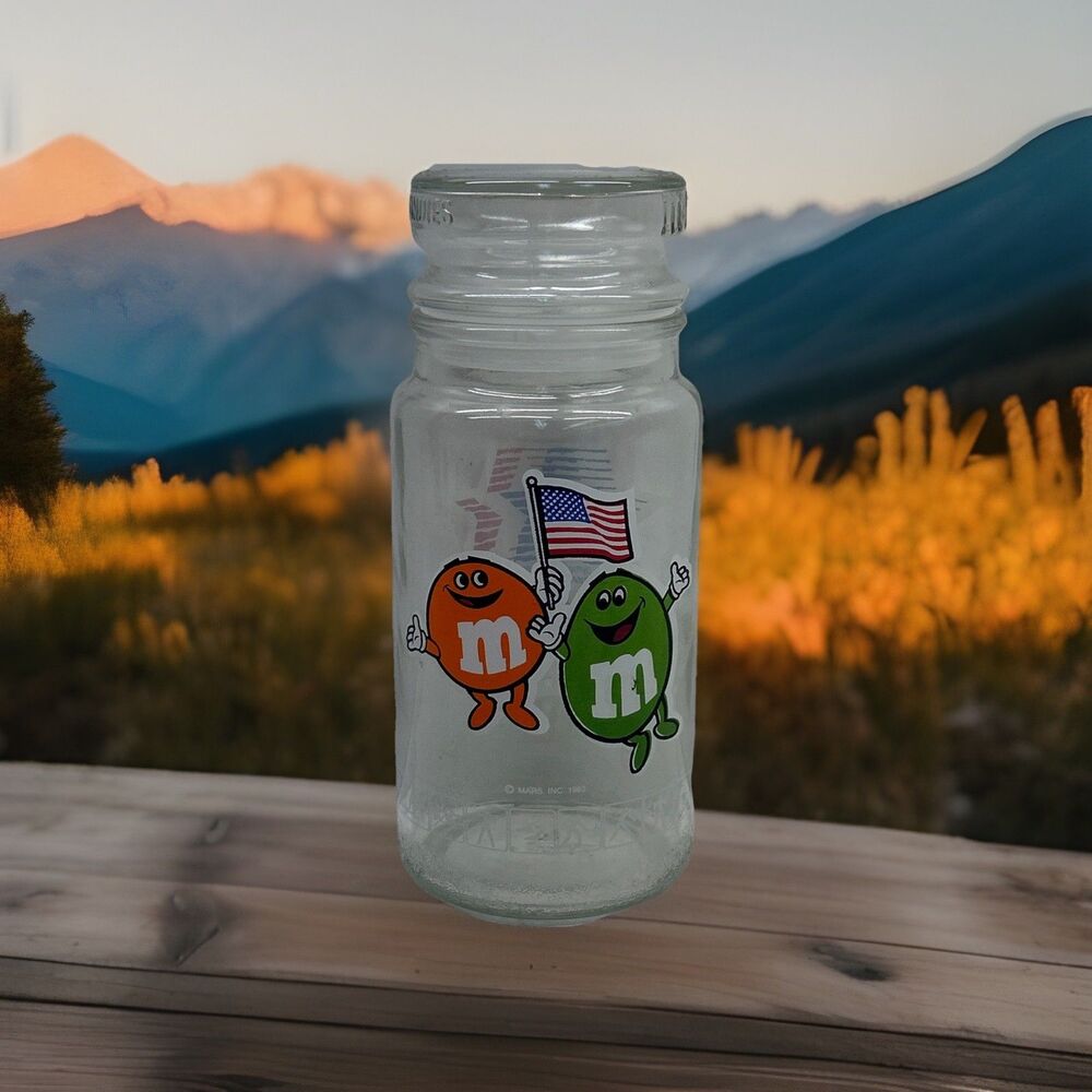 Olympics M&M's Candy Glass Jar Canister & Lid Vintage 1980s